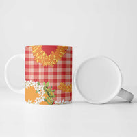 Prince Kuhio Aloha Hawaii Ceramic Mug Plumeria Ilima Lei Palaka Motifs
