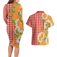 Prince Kuhio Aloha Hawaii Couples Matching Long Sleeve Bodycon Dress and Hawaiian Shirt Plumeria Ilima Lei Palaka Motifs LT14 - Polynesian Pride