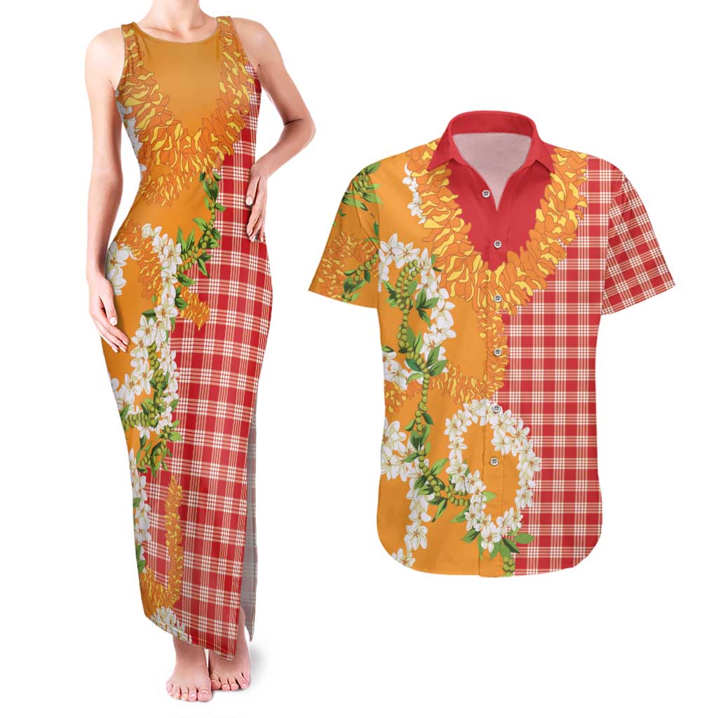 Prince Kuhio Aloha Hawaii Couples Matching Tank Maxi Dress and Hawaiian Shirt Plumeria Ilima Lei Palaka Motifs LT14 Red - Polynesian Pride
