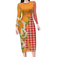 Prince Kuhio Aloha Hawaii Family Matching Long Sleeve Bodycon Dress and Hawaiian Shirt Plumeria Ilima Lei Palaka Motifs LT14 Mom's Dress Red - Polynesian Pride