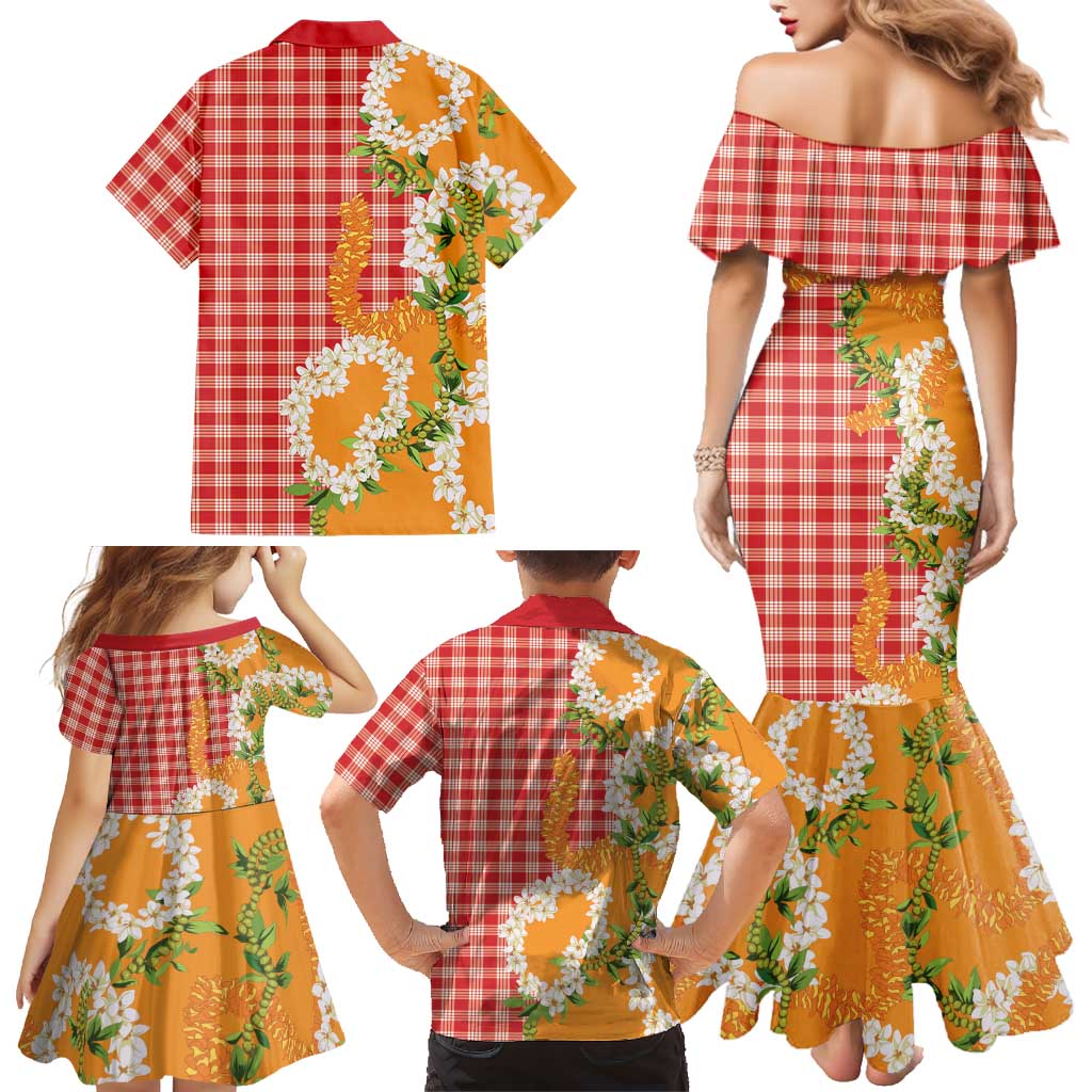 Prince Kuhio Aloha Hawaii Family Matching Mermaid Dress and Hawaiian Shirt Plumeria Ilima Lei Palaka Motifs LT14 - Polynesian Pride