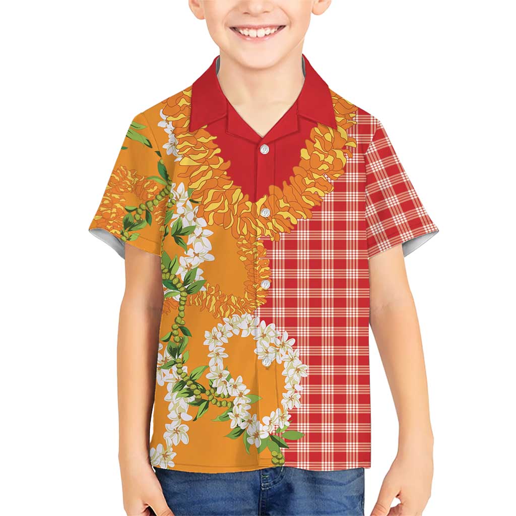 Prince Kuhio Aloha Hawaii Family Matching Off Shoulder Maxi Dress and Hawaiian Shirt Plumeria Ilima Lei Palaka Motifs LT14 Son's Shirt Red - Polynesian Pride