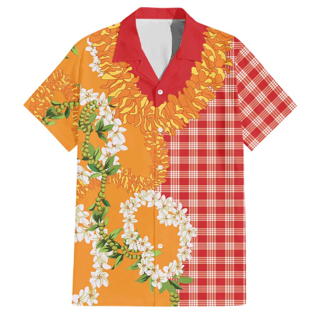 Prince Kuhio Aloha Hawaii Family Matching Puletasi and Hawaiian Shirt Plumeria Ilima Lei Palaka Motifs LT14 Dad's Shirt - Short Sleeve Red - Polynesian Pride