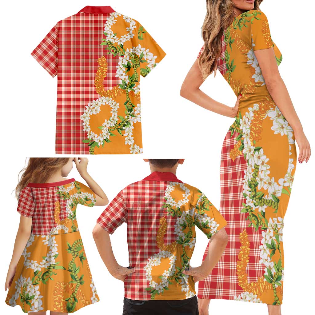 Prince Kuhio Aloha Hawaii Family Matching Short Sleeve Bodycon Dress and Hawaiian Shirt Plumeria Ilima Lei Palaka Motifs LT14 - Polynesian Pride