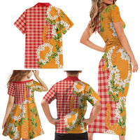 Prince Kuhio Aloha Hawaii Family Matching Short Sleeve Bodycon Dress and Hawaiian Shirt Plumeria Ilima Lei Palaka Motifs LT14 - Polynesian Pride