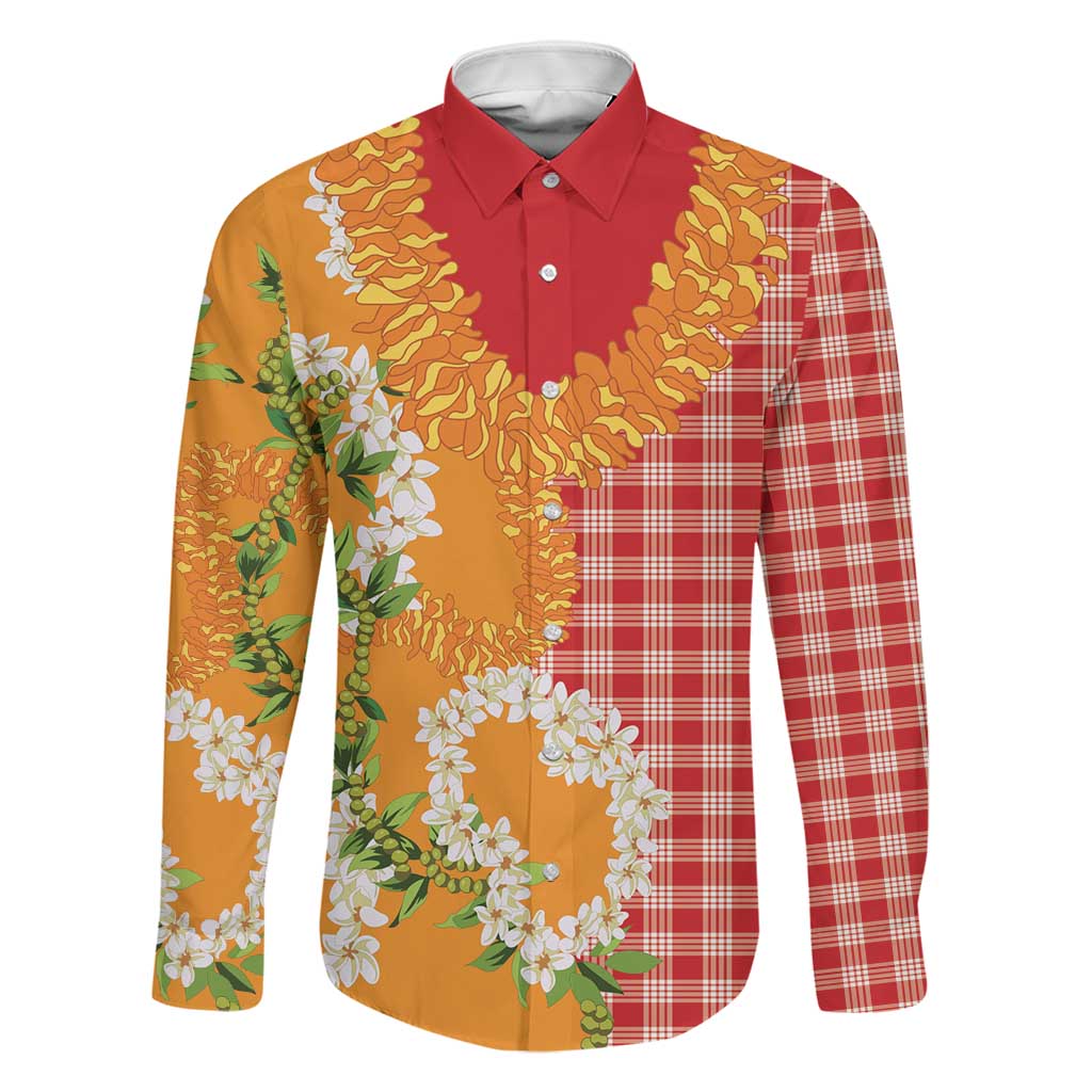 Prince Kuhio Aloha Hawaii Family Matching Tank Maxi Dress and Hawaiian Shirt Plumeria Ilima Lei Palaka Motifs LT14 Dad's Shirt - Long Sleeve Red - Polynesian Pride