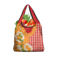 Prince Kuhio Aloha Hawaii Grocery Bag Plumeria Ilima Lei Palaka Motifs LT14 1-pack One Size Red - Polynesian Pride