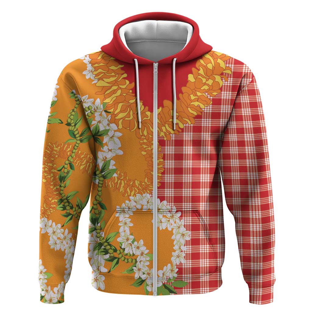 Prince Kuhio Aloha Hawaii Hoodie Plumeria Ilima Lei Palaka Motifs LT14 Zip Hoodie Red - Polynesian Pride