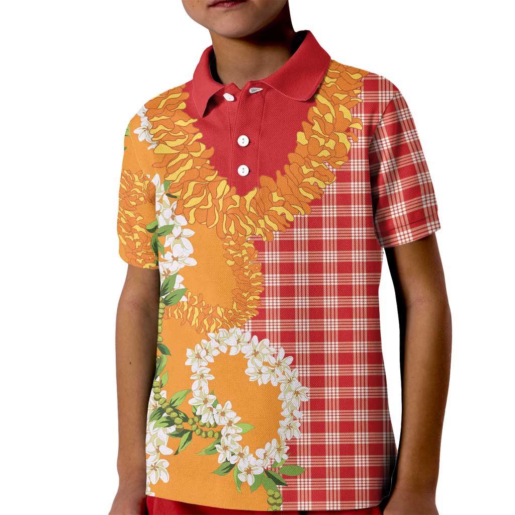 Prince Kuhio Aloha Hawaii Kid Polo Shirt Plumeria Ilima Lei Palaka Motifs