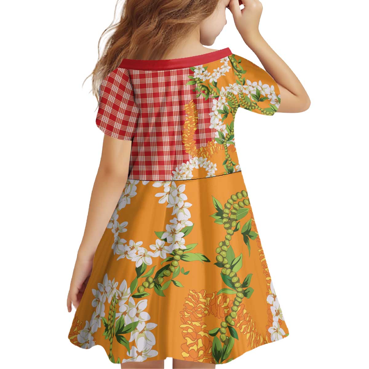 Prince Kuhio Aloha Hawaii Kid Short Sleeve Dress Plumeria Ilima Lei Palaka Motifs LT14 - Polynesian Pride