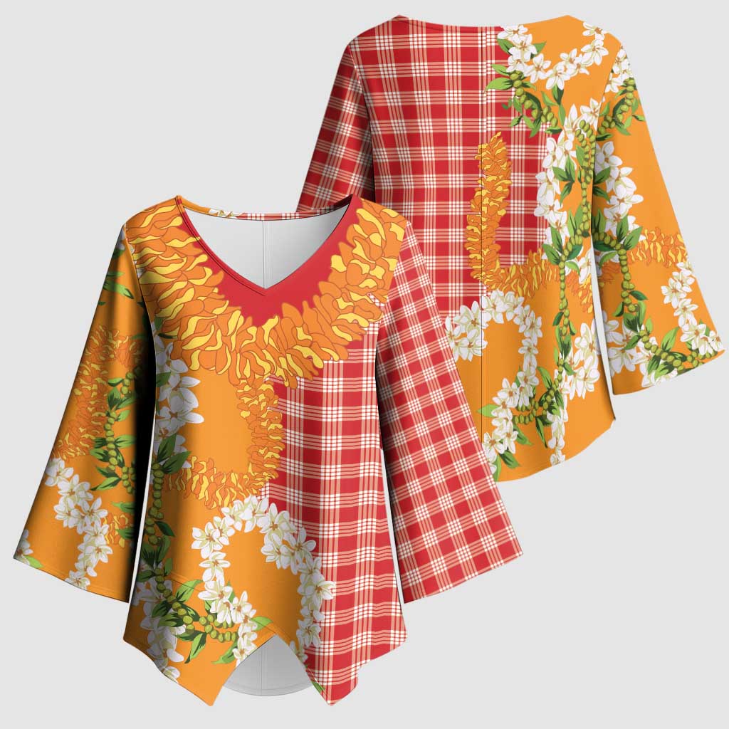 Prince Kuhio Aloha Hawaii Kimono Sleeve Blouse Plumeria Ilima Lei Palaka Motifs LT14 - Polynesian Pride