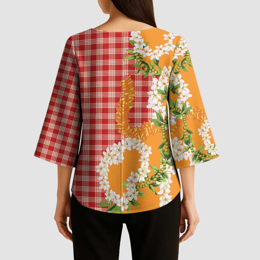 Prince Kuhio Aloha Hawaii Kimono Sleeve Blouse Plumeria Ilima Lei Palaka Motifs LT14 - Polynesian Pride