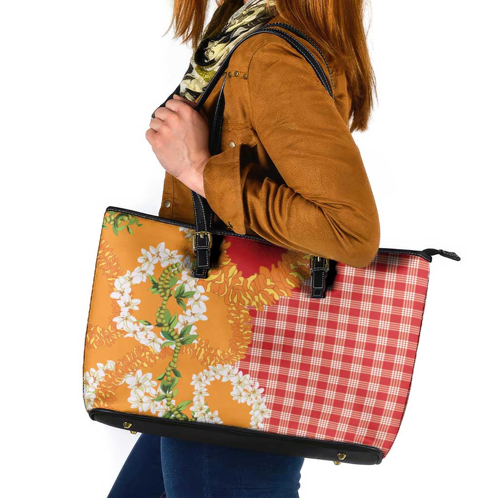 Prince Kuhio Aloha Hawaii Leather Tote Bag Plumeria Ilima Lei Palaka Motifs LT14 Red - Polynesian Pride