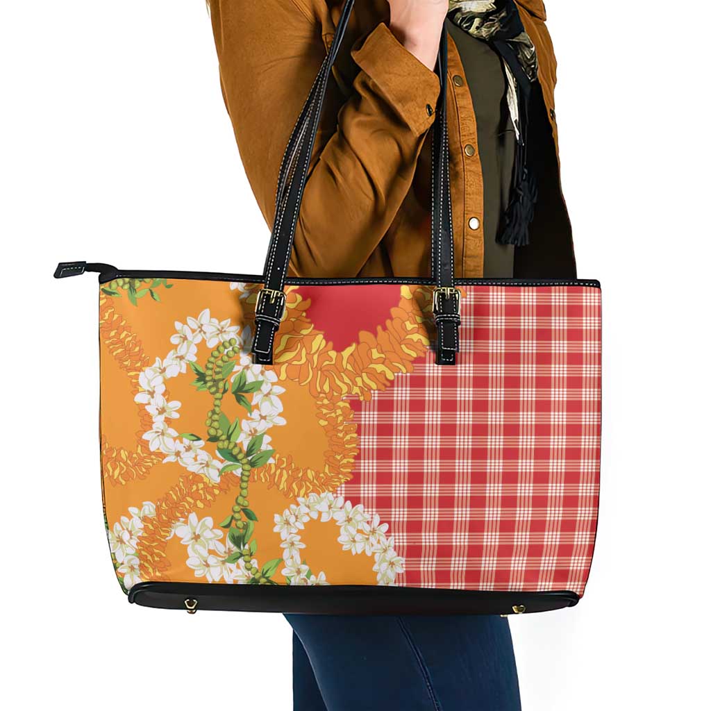 Prince Kuhio Aloha Hawaii Leather Tote Bag Plumeria Ilima Lei Palaka Motifs LT14 - Polynesian Pride