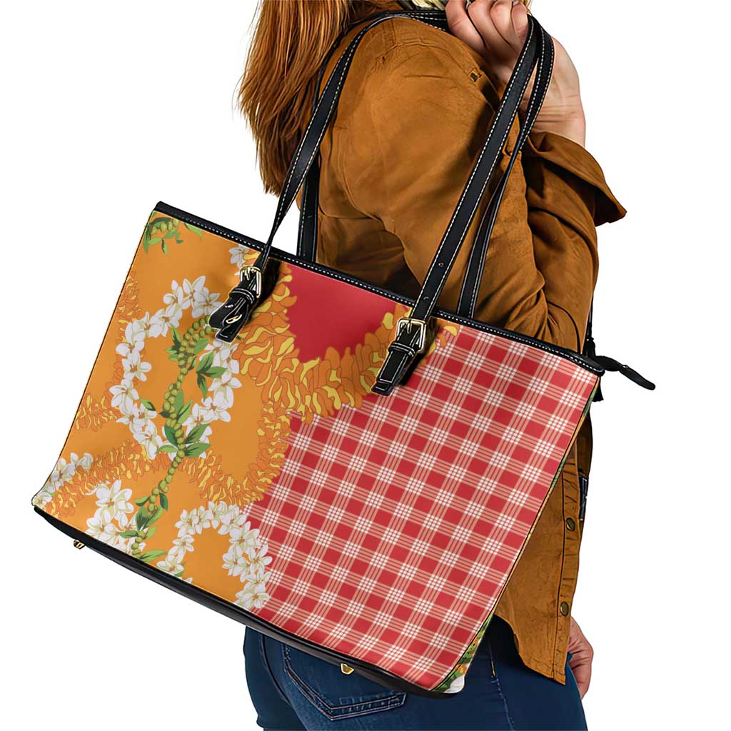 Prince Kuhio Aloha Hawaii Leather Tote Bag Plumeria Ilima Lei Palaka Motifs LT14 - Polynesian Pride