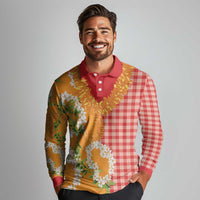 Prince Kuhio Aloha Hawaii Long Sleeve Polo Shirt Plumeria Ilima Lei Palaka Motifs LT14 - Polynesian Pride