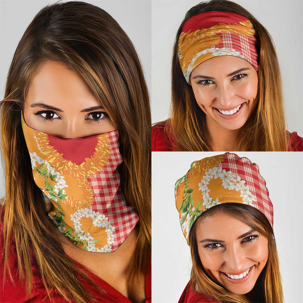 Prince Kuhio Aloha Hawaii Neck Gaiter Plumeria Ilima Lei Palaka Motifs