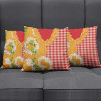 Prince Kuhio Aloha Hawaii Pillow Cover Plumeria Ilima Lei Palaka Motifs