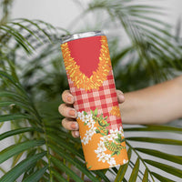 Prince Kuhio Aloha Hawaii Skinny Tumbler Plumeria Ilima Lei Palaka Motifs LT14 - Polynesian Pride