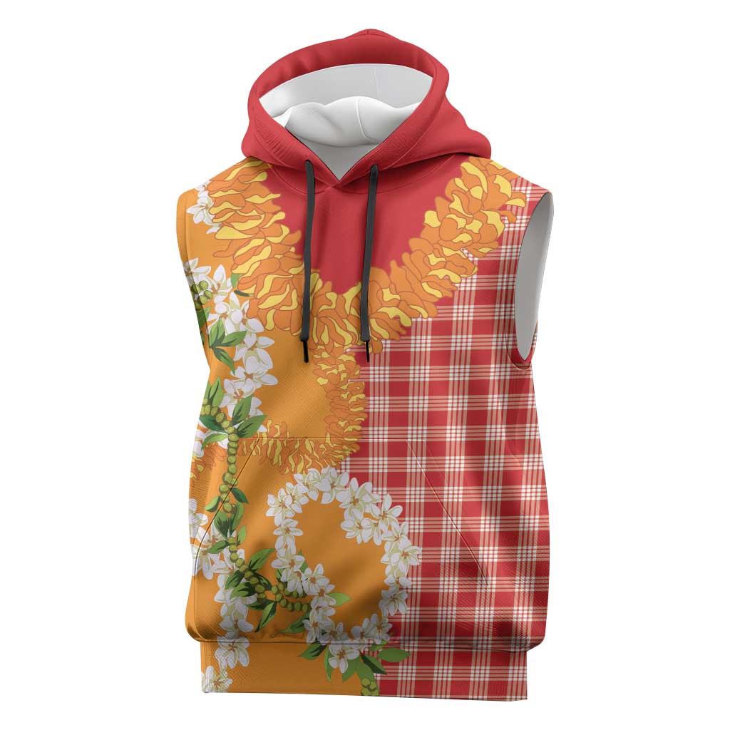 Prince Kuhio Aloha Hawaii Sleeveless Hoodie Plumeria Ilima Lei Palaka Motifs