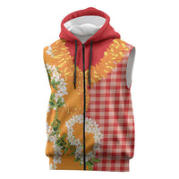 Prince Kuhio Aloha Hawaii Sleeveless Zip Hoodie Plumeria Ilima Lei Palaka Motifs LT14 Red - Polynesian Pride