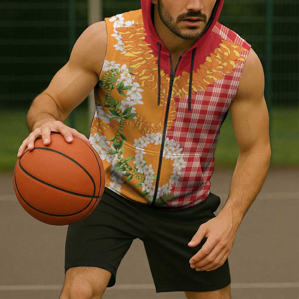 Prince Kuhio Aloha Hawaii Sleeveless Zip Hoodie Plumeria Ilima Lei Palaka Motifs LT14 - Polynesian Pride
