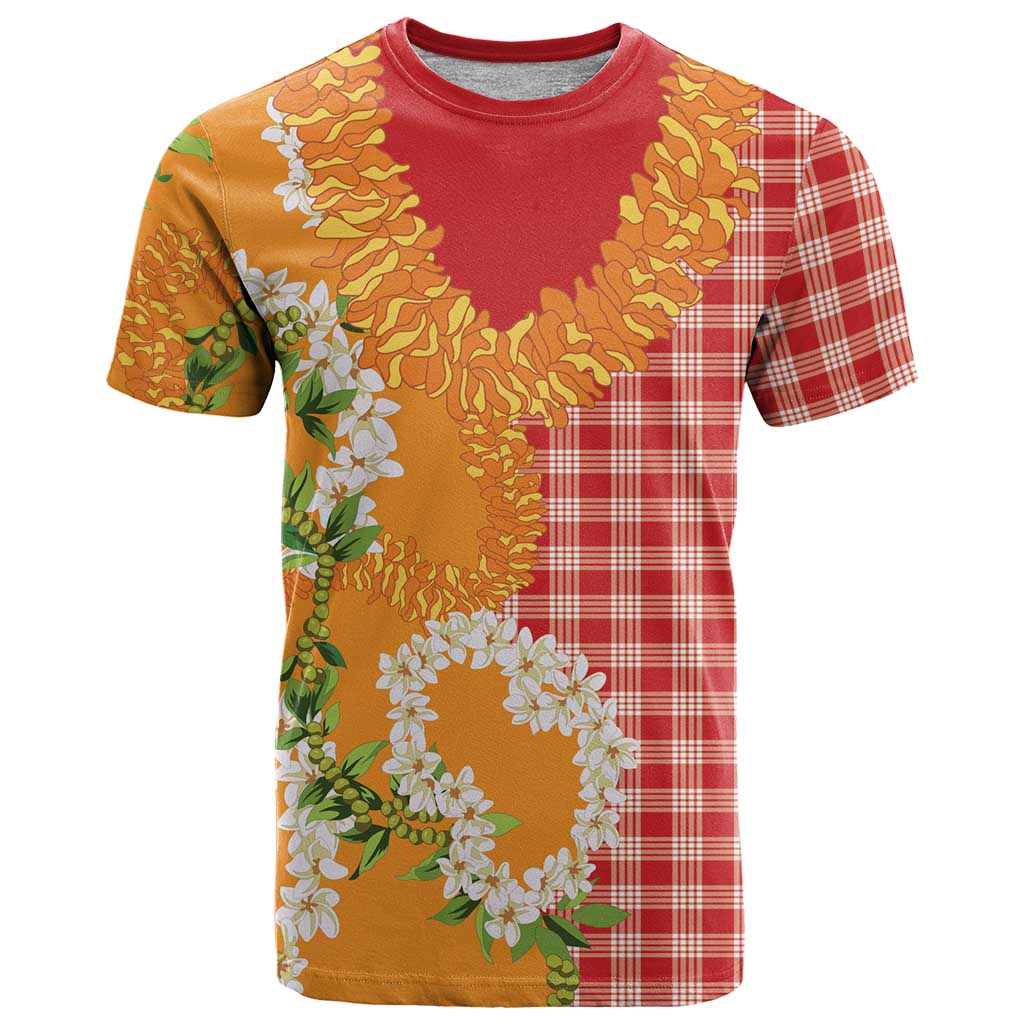 Prince Kuhio Aloha Hawaii T Shirt Plumeria Ilima Lei Palaka Motifs