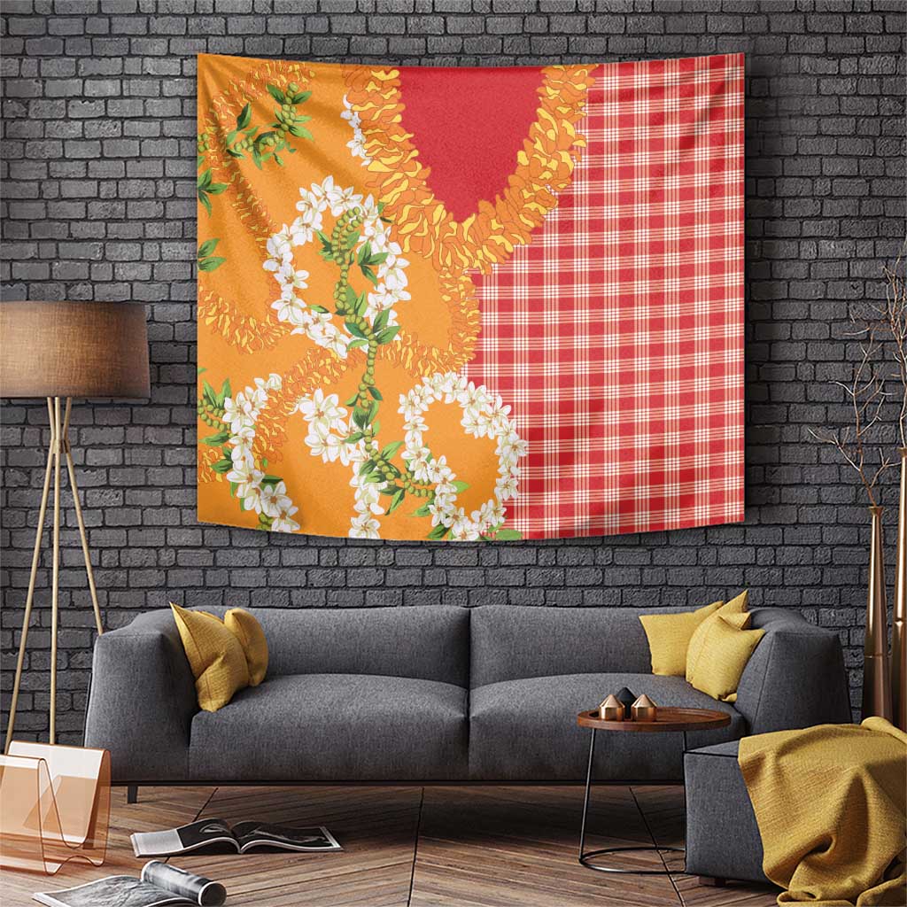 Prince Kuhio Aloha Hawaii Tapestry Plumeria Ilima Lei Palaka Motifs LT14 Red - Polynesian Pride