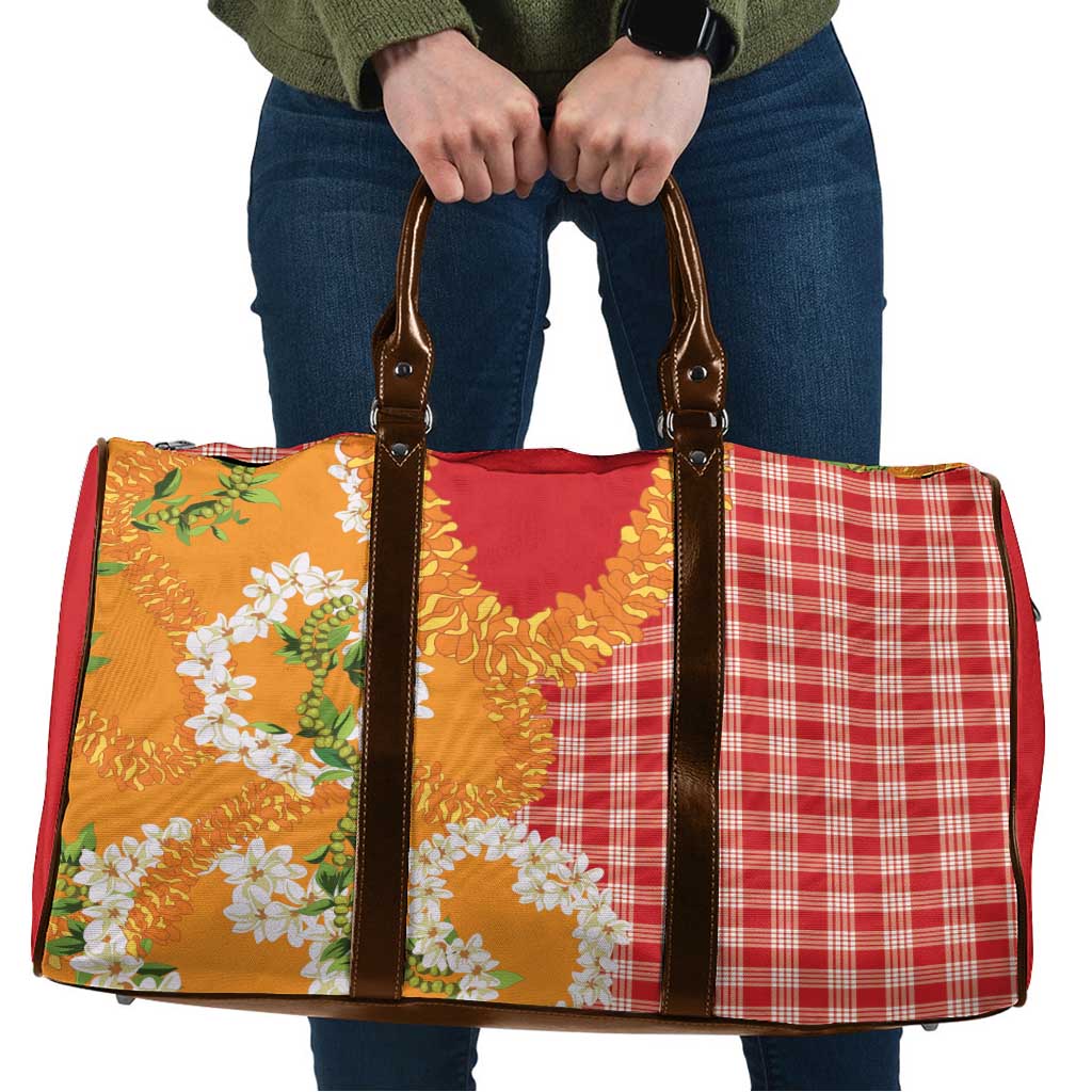 Prince Kuhio Aloha Hawaii Travel Bag Plumeria Ilima Lei Palaka Motifs LT14 Red - Polynesian Pride