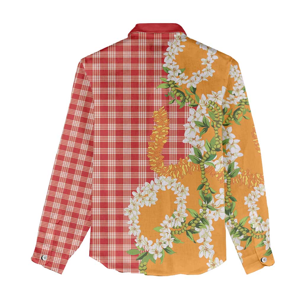 Prince Kuhio Aloha Hawaii Women Casual Shirt Plumeria Ilima Lei Palaka Motifs