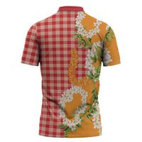 Prince Kuhio Aloha Hawaii Zipper Polo Shirt Plumeria Ilima Lei Palaka Motifs LT14 - Polynesian Pride