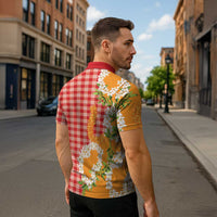 Prince Kuhio Aloha Hawaii Zipper Polo Shirt Plumeria Ilima Lei Palaka Motifs LT14 - Polynesian Pride