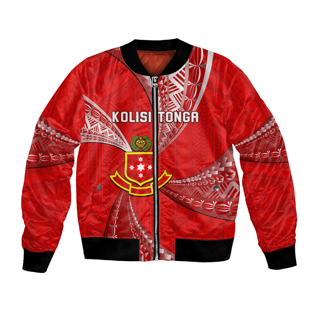 Personalised Tonga College Alete Bomber Jacket Kolisi Tonga Ngatu Pattern LT14 Unisex Red - Polynesian Pride