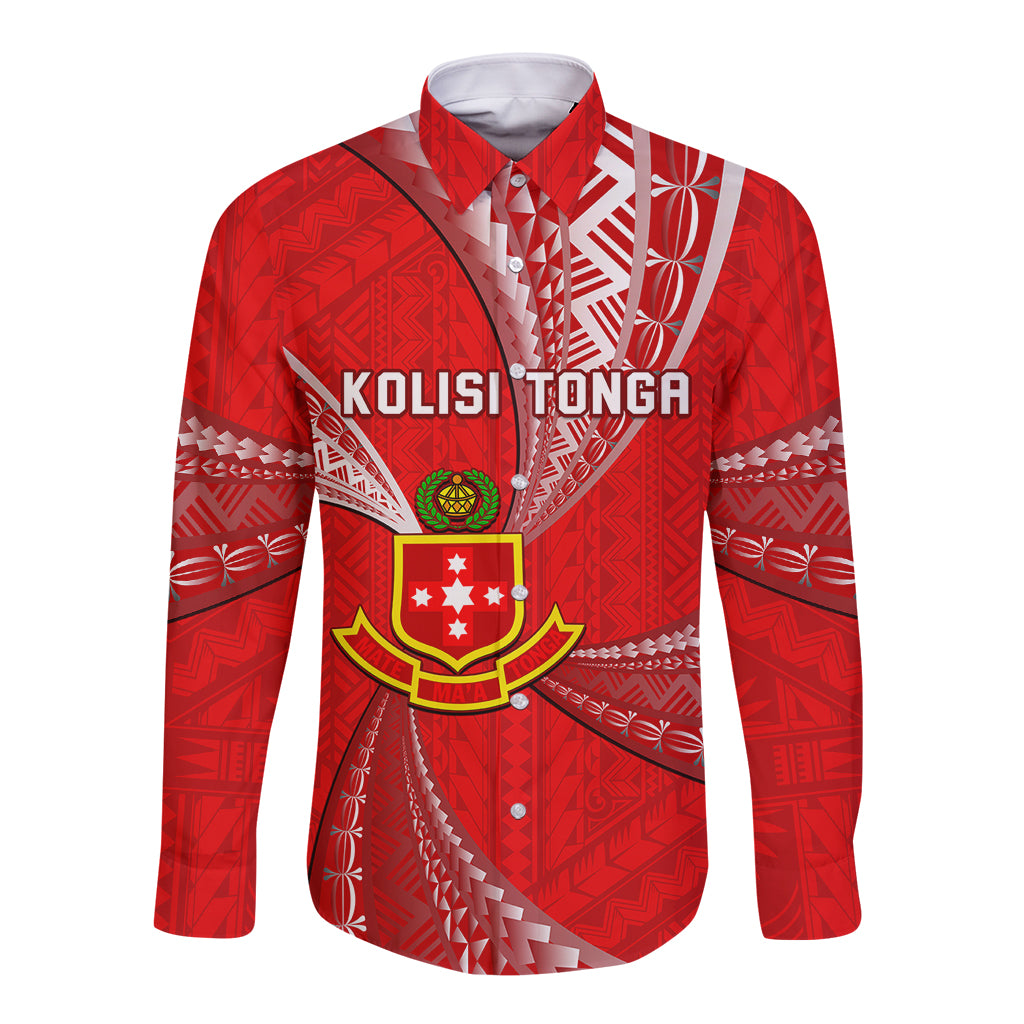 Personalised Tonga College Alete Long Sleeve Button Shirt Kolisi Tonga Ngatu Pattern LT14 Unisex Red - Polynesian Pride