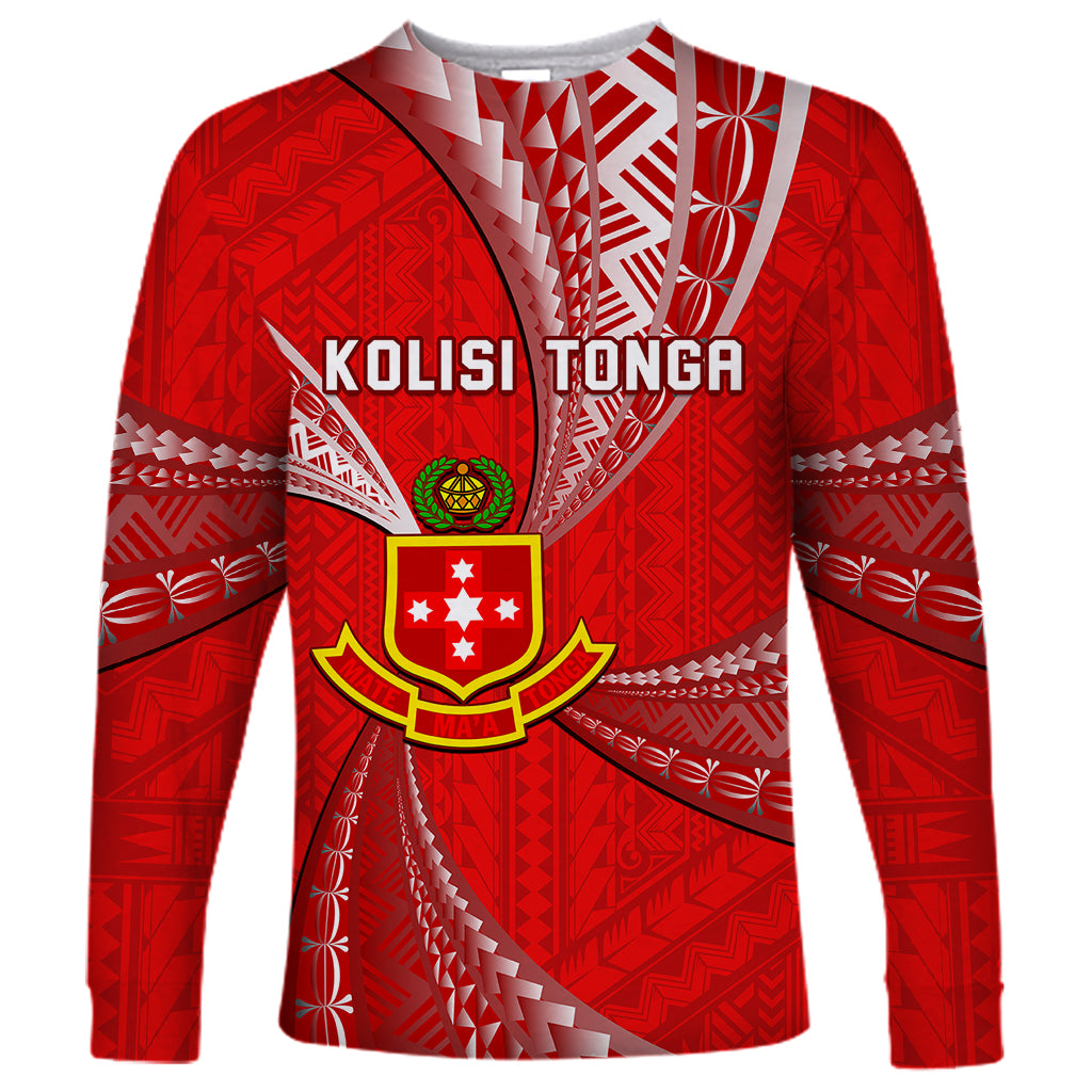 Personalised Tonga College Alete Long Sleeve Shirt Kolisi Tonga Ngatu Pattern LT14 Unisex Red - Polynesian Pride