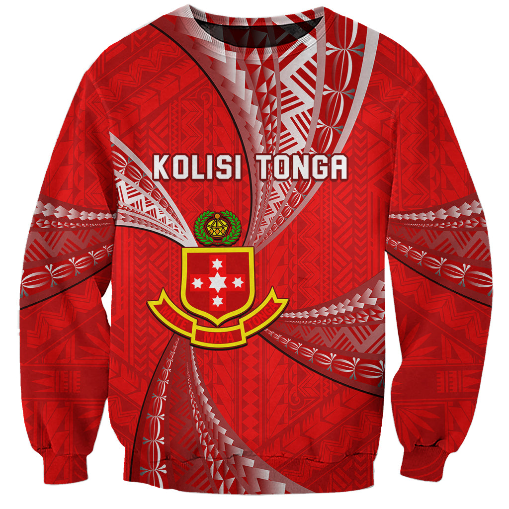 Personalised Tonga College Alete Sweatshirt Kolisi Tonga Ngatu Pattern LT14 Unisex Red - Polynesian Pride