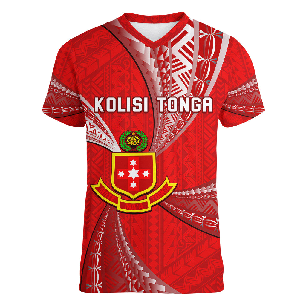 Personalised Tonga College Alete Women V Neck T Shirt Kolisi Tonga Ngatu Pattern LT14 Female Red - Polynesian Pride