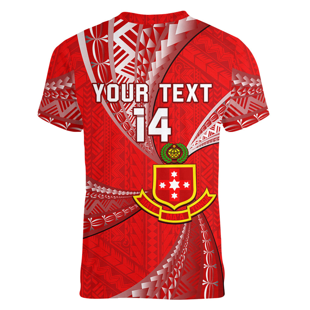 Personalised Tonga College Alete Women V Neck T Shirt Kolisi Tonga Ngatu Pattern LT14 - Polynesian Pride
