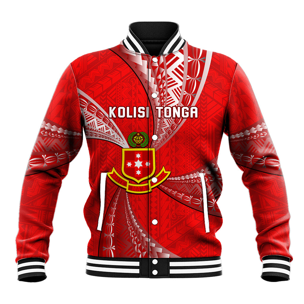 Personalised Tonga College Alete Baseball Jacket Class Of Year Kolisi Tonga Ngatu Pattern LT14 Unisex Red - Polynesian Pride