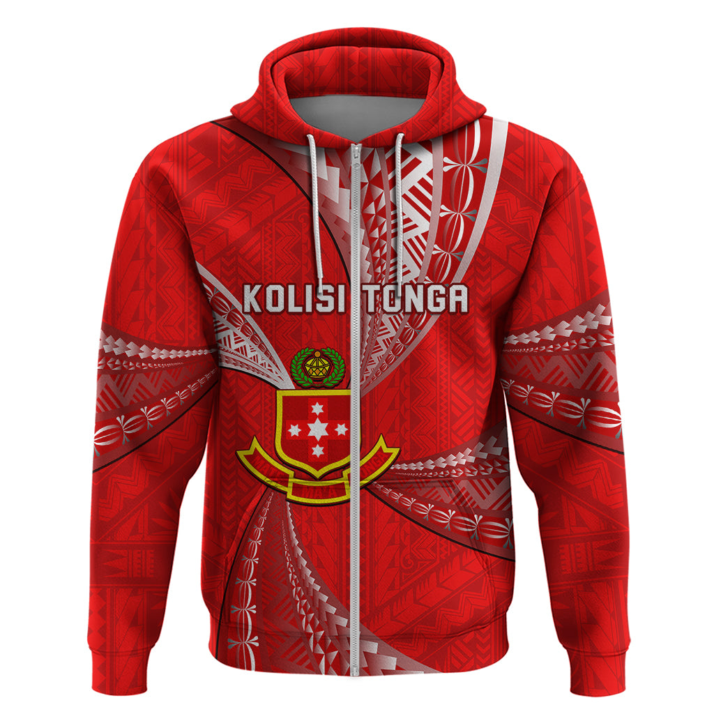 Custom Tonga College Alete Hoodie Class of Year Kolisi Tonga Ngatu Pattern LT14 Zip Hoodie Red - Polynesian Pride