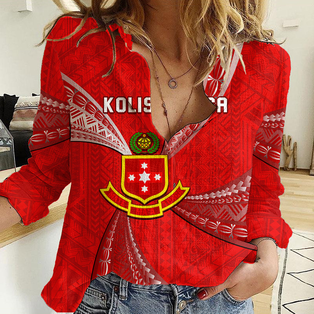 Personalised Tonga College Alete Women Casual Shirt Class Of Year Kolisi Tonga Ngatu Pattern LT14 Female Red - Polynesian Pride