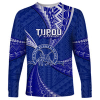 Personalised Tonga Tupou College Long Sleeve Shirt Class Of Year Tongan Ngatu Pattern LT14 Unisex Blue - Polynesian Pride