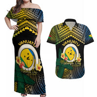 Personalised Malampa Day Couples Matching Off Shoulder Maxi Dress and Hawaiian Shirt Vanuatu Provinces Polynesian Pattern LT14 Black - Polynesian Pride