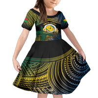 Personalised Malampa Day Family Matching Long Sleeve Bodycon Dress and Hawaiian Shirt Vanuatu Provinces Polynesian Pattern LT14 Daughter's Dress Black - Polynesian Pride