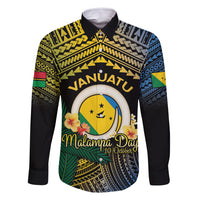 Personalised Malampa Day Family Matching Long Sleeve Bodycon Dress and Hawaiian Shirt Vanuatu Provinces Polynesian Pattern LT14 Dad's Shirt - Long Sleeve Black - Polynesian Pride