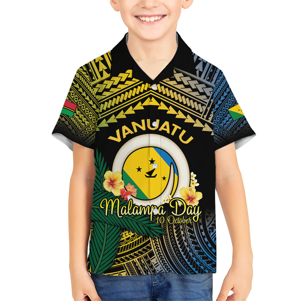 Personalised Malampa Day Family Matching Long Sleeve Bodycon Dress and Hawaiian Shirt Vanuatu Provinces Polynesian Pattern LT14 Son's Shirt Black - Polynesian Pride
