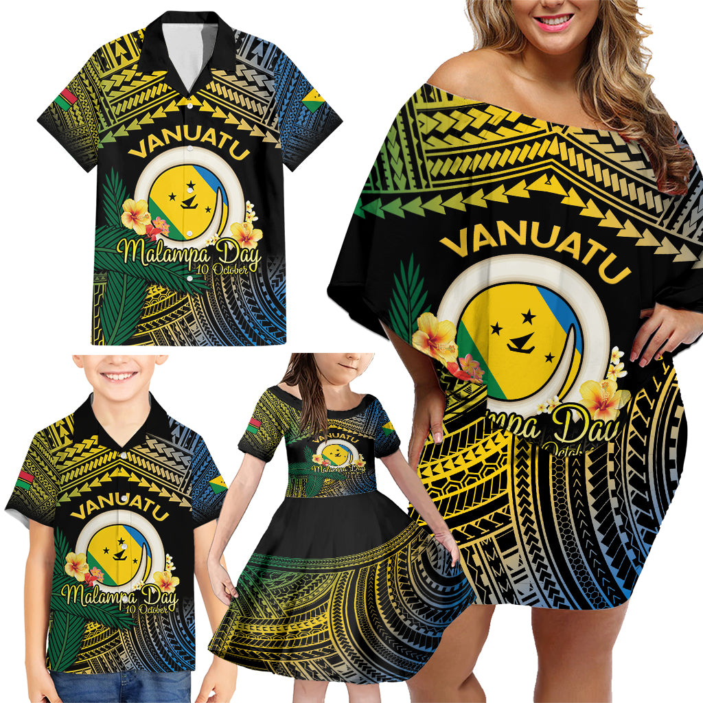 Personalised Malampa Day Family Matching Off Shoulder Short Dress and Hawaiian Shirt Vanuatu Provinces Polynesian Pattern LT14 - Polynesian Pride