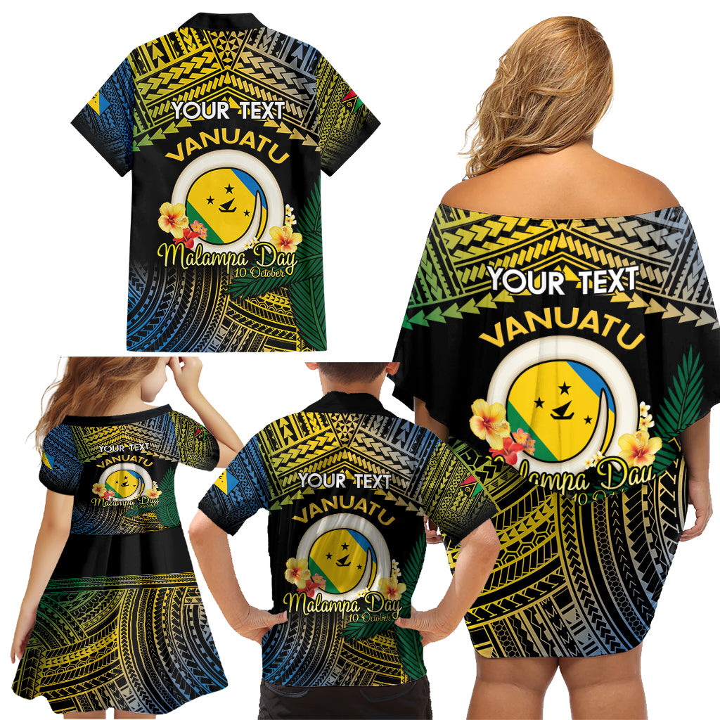 Personalised Malampa Day Family Matching Off Shoulder Short Dress and Hawaiian Shirt Vanuatu Provinces Polynesian Pattern LT14 - Polynesian Pride