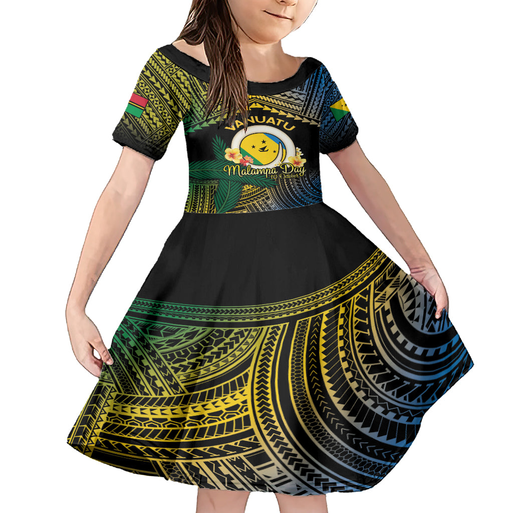 Personalised Malampa Day Family Matching Short Sleeve Bodycon Dress and Hawaiian Shirt Vanuatu Provinces Polynesian Pattern LT14 Daughter's Dress Black - Polynesian Pride