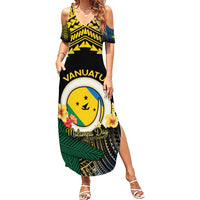 Personalised Malampa Day Family Matching Summer Maxi Dress and Hawaiian Shirt Vanuatu Provinces Polynesian Pattern LT14 Mom's Dress Black - Polynesian Pride